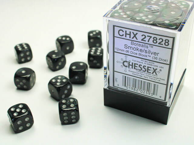 Chessex Leaf Black Gold/silver 12mm d6 Dice Block 36 Dice 